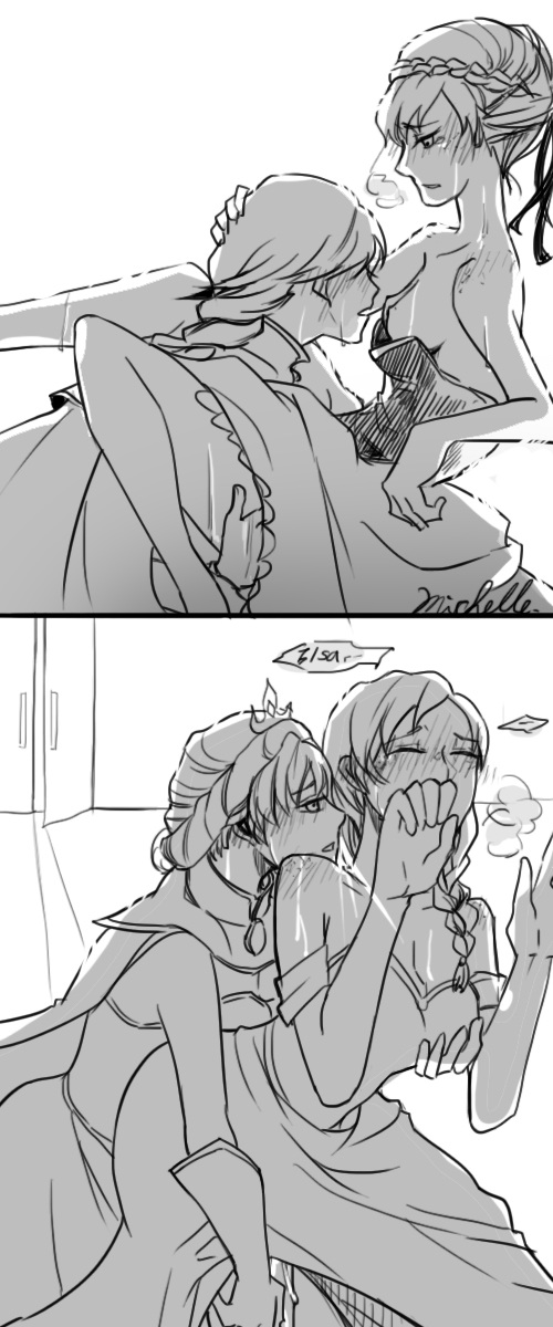 2girls, anna (frozen), bare shoulders, breasts, cape, clothing, comic, disney, dress, dress lift, elsa (frozen), exposed breasts, female, female only, fingering, fingering from behind, frozen (film), gloves, groping, groping from behind, hand on breast, held up, human, ice, incest, lifting, long dress, monochrome, multiple females, nipples, ponytail, reach around, rough sketch, sisters, tiara, yuri