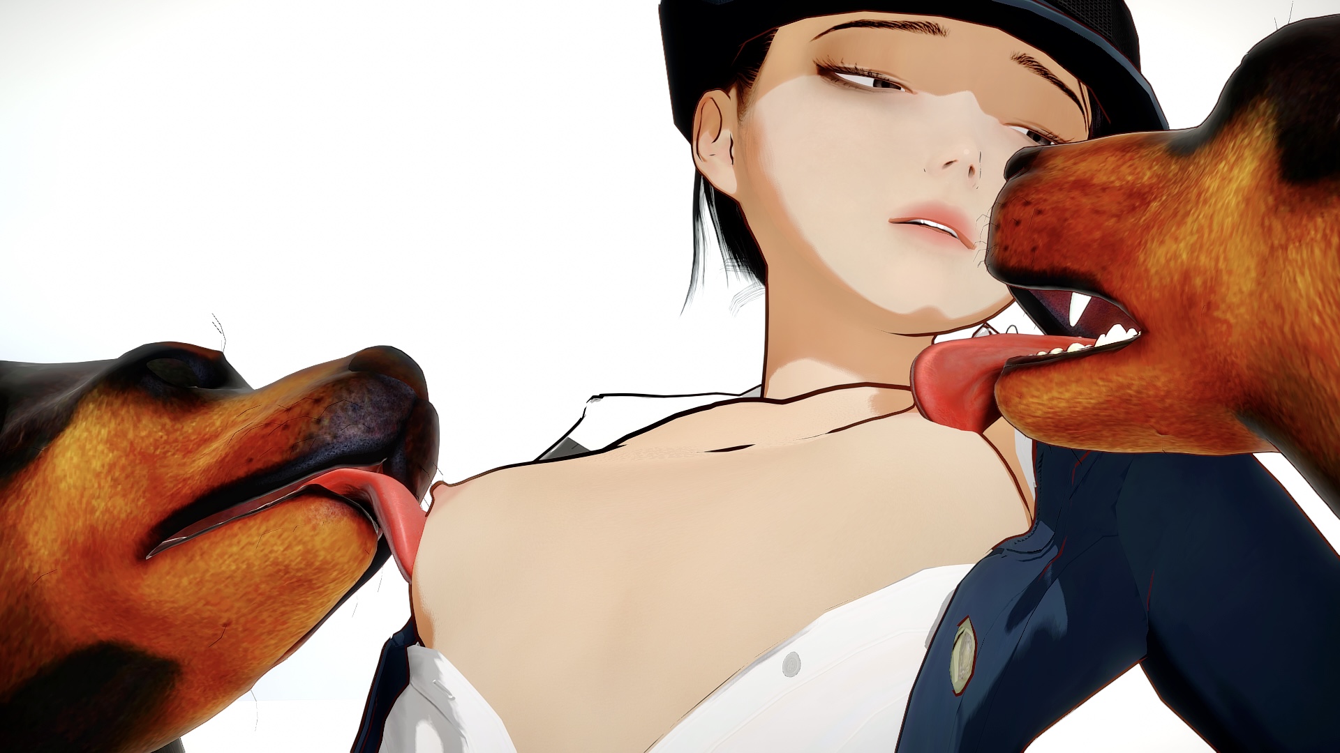 2boys, 3d, asian female, breast lick, breast play, breasts, brown eyes, canid, canine, canine on human, canis, chwxxx, dobermann, domestic dog, dominant feral, dominant male, domination, erotic, eyeliner, eyes half open, female, female human/male feral, female on feral, femsub, feral, feral dominating human, feral on female, feral on human, flat chest, group sex, honey select, honey select 2, human bitch, human female, human on feral, humiliation, imminent bestiality, imminent sex, interspecies, licking, licking breast, licking nipples, looking at partner, looking pleasured, male, mascara, nipple play, pale skin, pale-skinned female, pleasure face, police, police uniform, policewoman, seductive, skinny, slender body, slim, slim female, small breasts, small nipples, submission, submissive, submissive female, submissive human, threesome, uniform, white skin, zoophilia