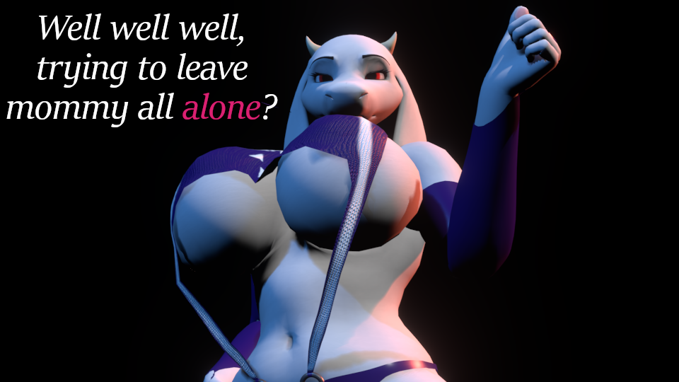 16:9 3d anthro armwear big_breasts boss_monster_(undertale) breasts bridal_gauntlets clothed clothing digital_media_(artwork) english_text female fur garter_belt garter_straps kaitou3d lingerie red_eyes solo text toriel under_boob undertale undertale_(series) warfare_machine warfare_toriel white_body white_fur widescreen