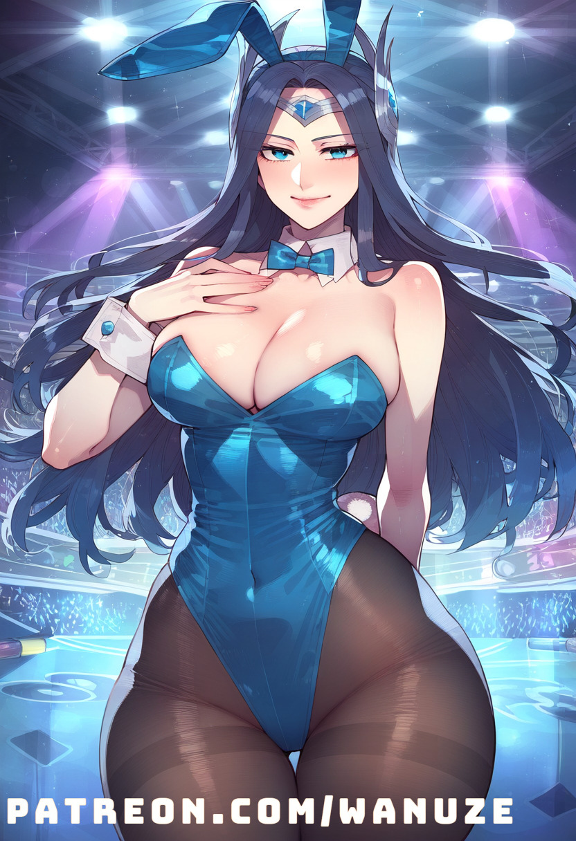 ai_generated big_ass big_breasts big_butt big_thighs blush huge_ass huge_breasts huge_butt huge_thighs irelia_xan league_of_legends leotard pantyhose playboy_bunny rabbit_ears rabbit_girl rabbit_tail tiara wanuze wide_hips