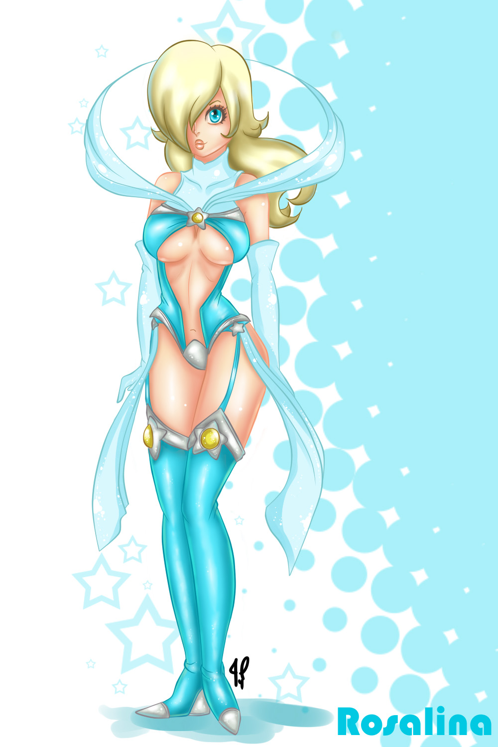 blonde_hair blue_eyes bra elbow_gloves female female_only gloves human jamilsc11 mario_(series) nintendo panties princess_rosalina solo stockings super_mario_galaxy