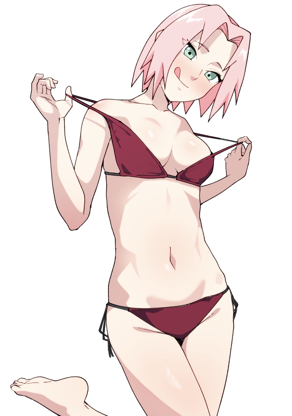 1girls big_breasts bikini blush breasts breasts busty cameltoe curvaceous curvy curvy_body curvy_female curvy_figure female female_only looking_at_viewer monyamonya78 naruto naruto_(series) naruto_shippuden nipples pink_hair sakura_haruno skimpy skimpy_bikini small_bikini smile solo swimsuit tight_bikini undressing wide_hips