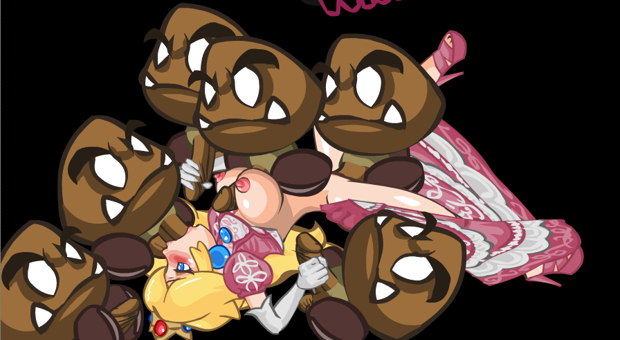 anal blonde_hair breasts crown fellatio female gangbang goomba hair handjob high_heels human interspecies male mario_(series) nintendo nipples oral paizuri playshapes princess_peach straight