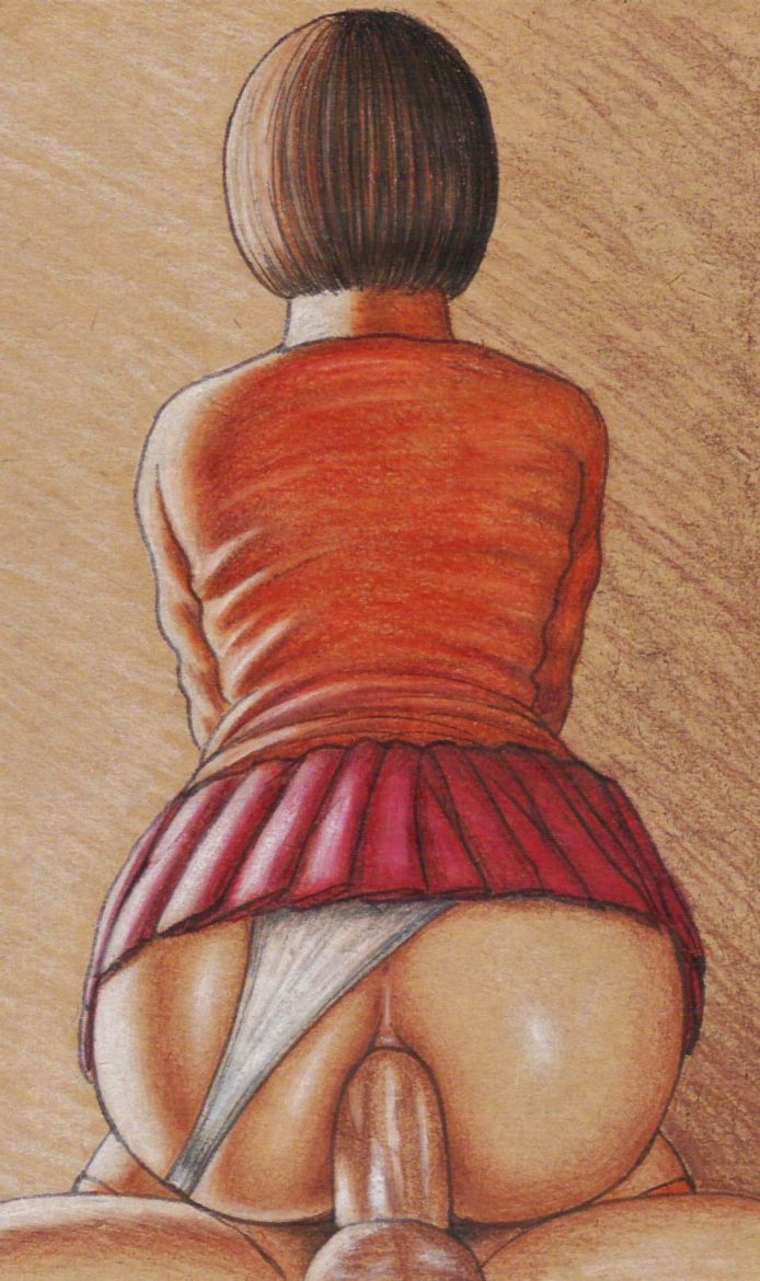 1boy, 1girls, anal, anus, ass, bent over, big ass, big butt, clothed, cowgirl position, edithemad, female, hanna-barbera, huge ass, large ass, male, panties, panties aside, partial male, penis, riding, scooby-doo, skirt, straight, uncensored, velma dinkley