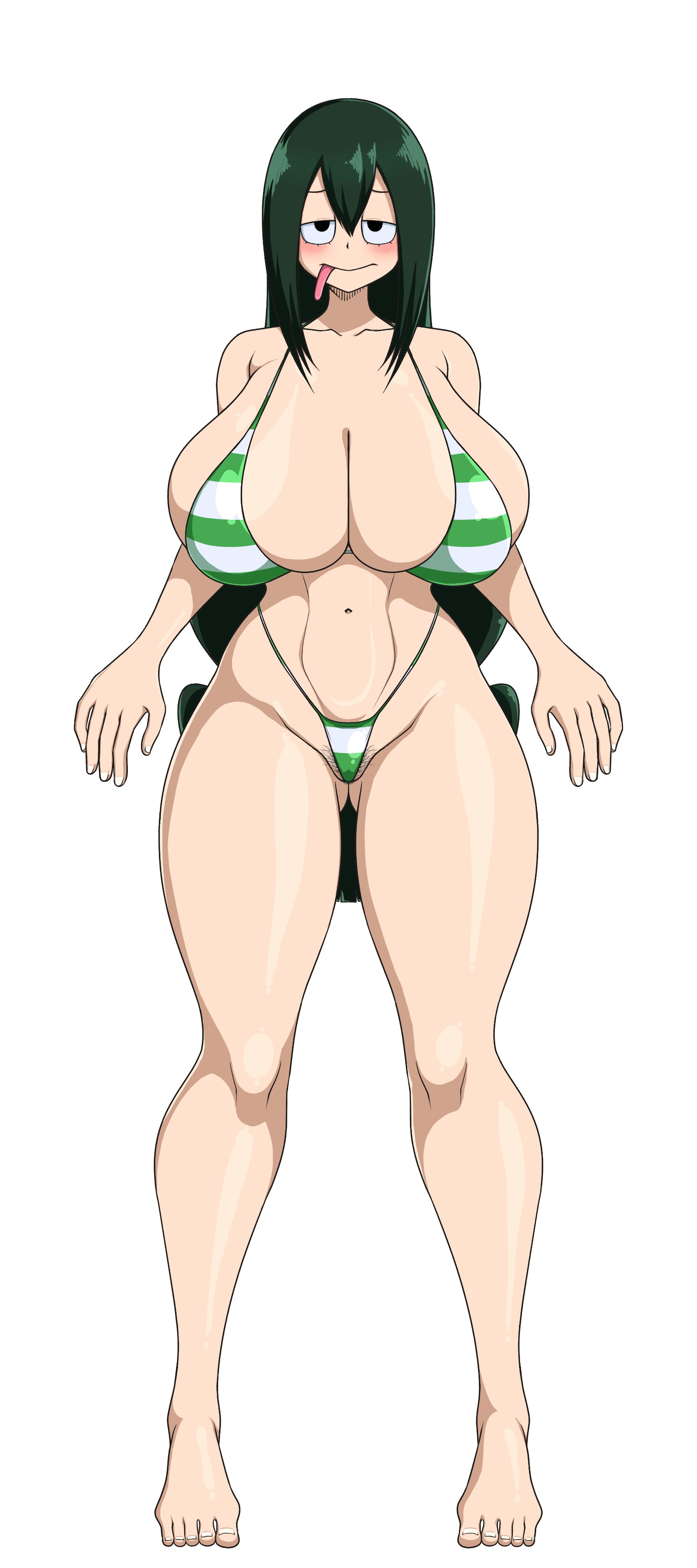 1girls, big breasts, black eyes, blush, boku no hero academia, breasts, female, green hair, huge breasts, my hero academia, open mouth, sihkygmojsn, smile, standing, thick thighs, tsuyu asui, wide hips