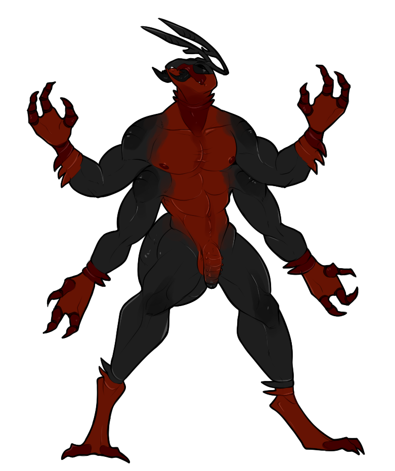 1boy 3_fingers abs ant anthro arthropod balls biceps booou insects male male_only muscles nude penis solo uncensored