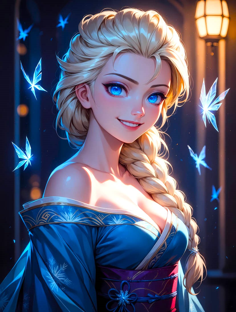 1girls ai_generated arczisan babe bare_shoulders beautiful beautiful_females blonde_female blue_eyes blue_kimono breasts butterfly cartoon cleavage disney disney_channel disney_princess elegant elsa_(frozen) european filming frozen_(film) frozen_2 glowing heavenly_face ice japanese_clothes kimono lamp magical_girl nature night off_shoulder off_shoulder_kimono princess royalty sexy smile smiling_at_viewer snowflake snowflake_print stable_diffusion teeth teeth_showing twintails upper_body