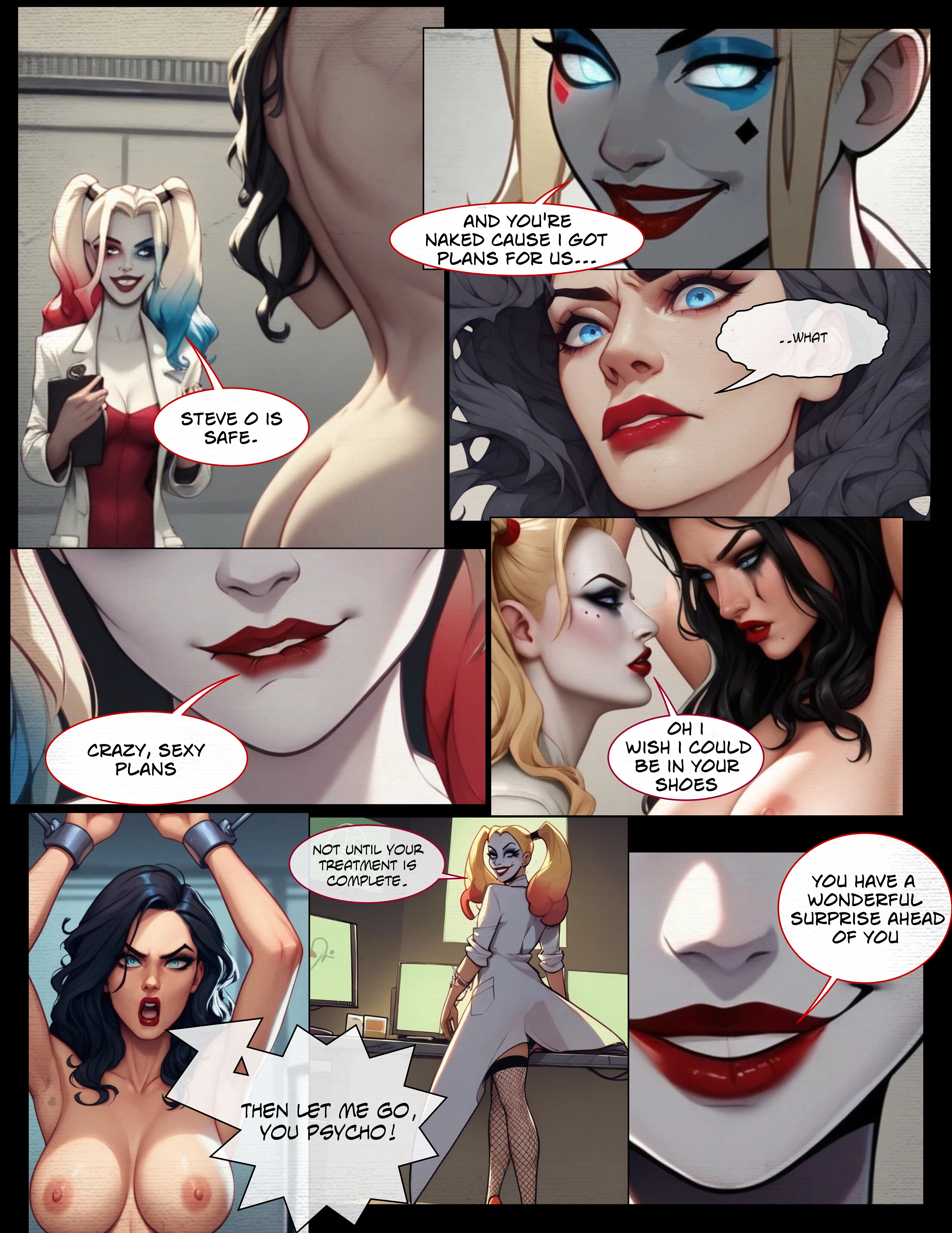 ai generated, bondage, corruption, dc, dc comics, female, femdom, harley quinn, hypnosis, jokerization, lesdom, wonder woman, yuri