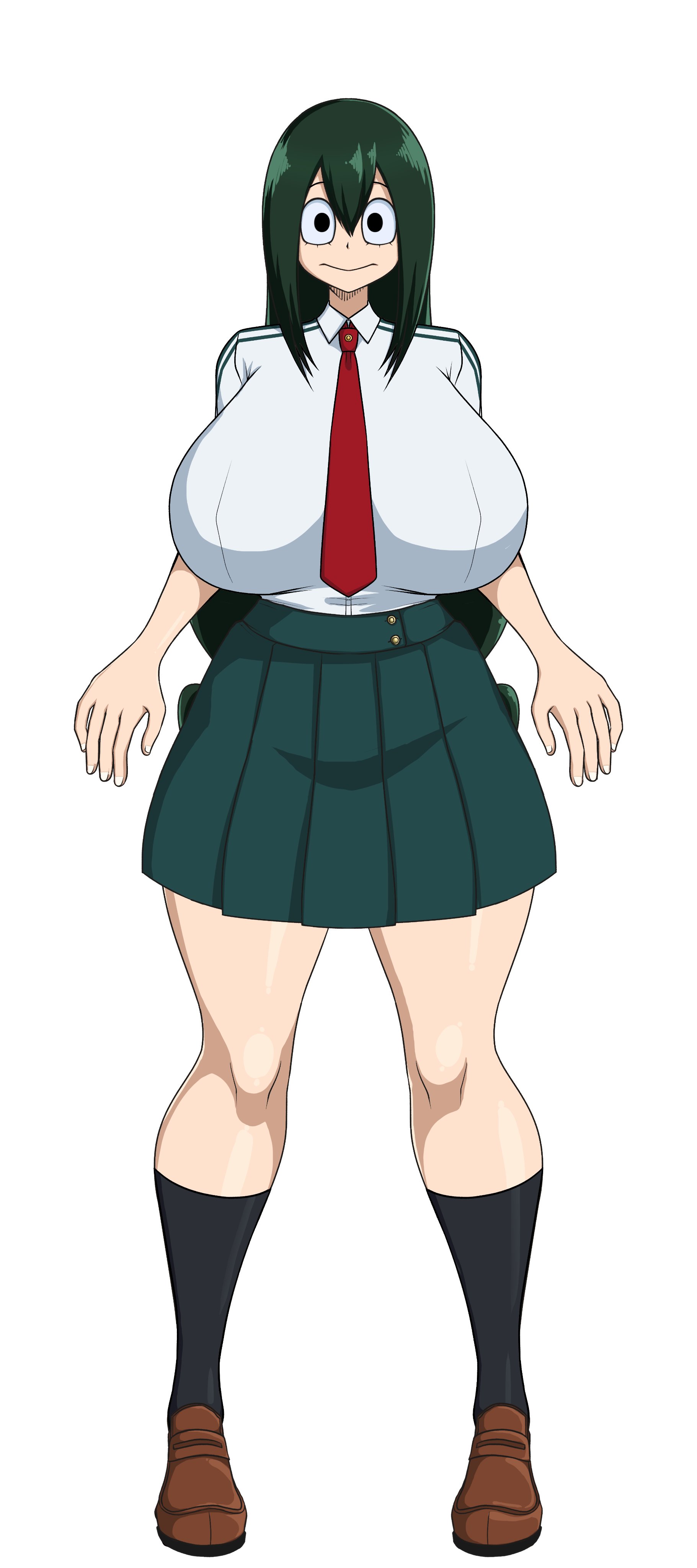 1girls, big breasts, black eyes, blush, boku no hero academia, breasts, female, green hair, huge breasts, my hero academia, open mouth, sihkygmojsn, smile, standing, thick thighs, tsuyu asui, wide hips
