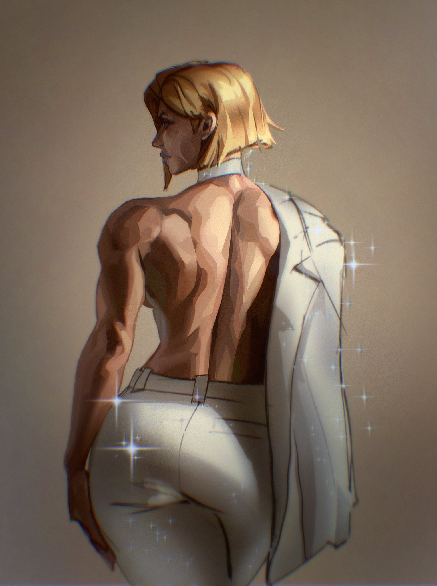 1girls, 2d, ass, back, back view, big ass, blonde female, blonde hair, blue lipstick, bob cut, emma frost, emma frost (marvel rivals), female, female only, luzdanaee, marvel, marvel comics, marvel rivals, thick thighs, topless