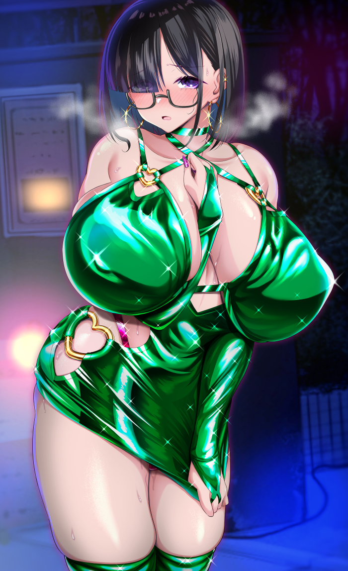 1girls artist_request blush bodycon breasts bridal_gauntlets character_request copyright_request detached_sleeves dress glasses hooker huge_breasts prostitution shiny_clothes skin_tight skin_tight_dress skin_tight_outfit skindentation solo thighhighs tight_clothes tight_clothing tight_dress tight_fit whore