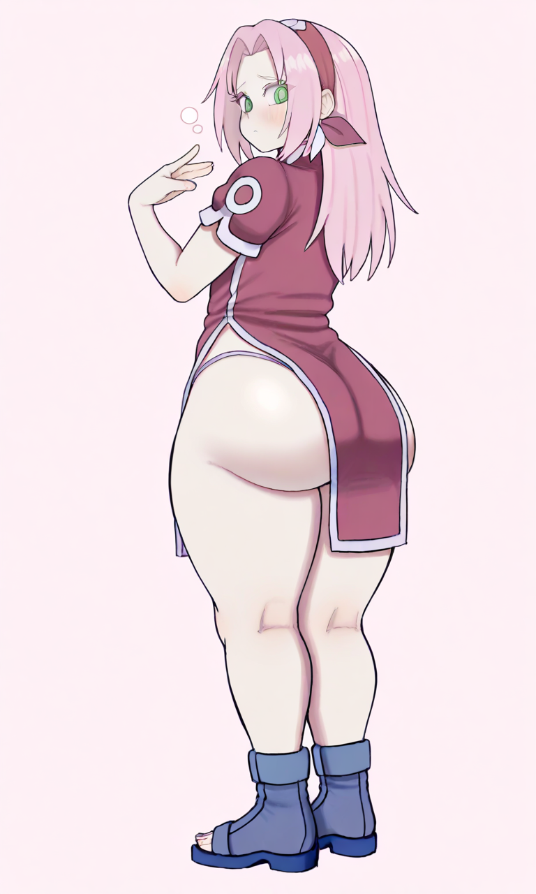 big_ass green_eyes long_hair naruto_(series) pink_hair sakura_haruno solo solo_female thick_thighs