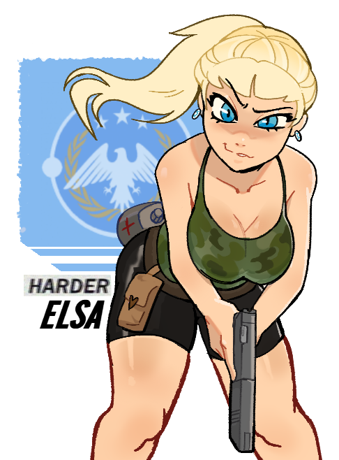 blonde_female blonde_hair blonde_hair_female breasts female large_breasts looking_at_viewer original_character pistol shorts space_station_13