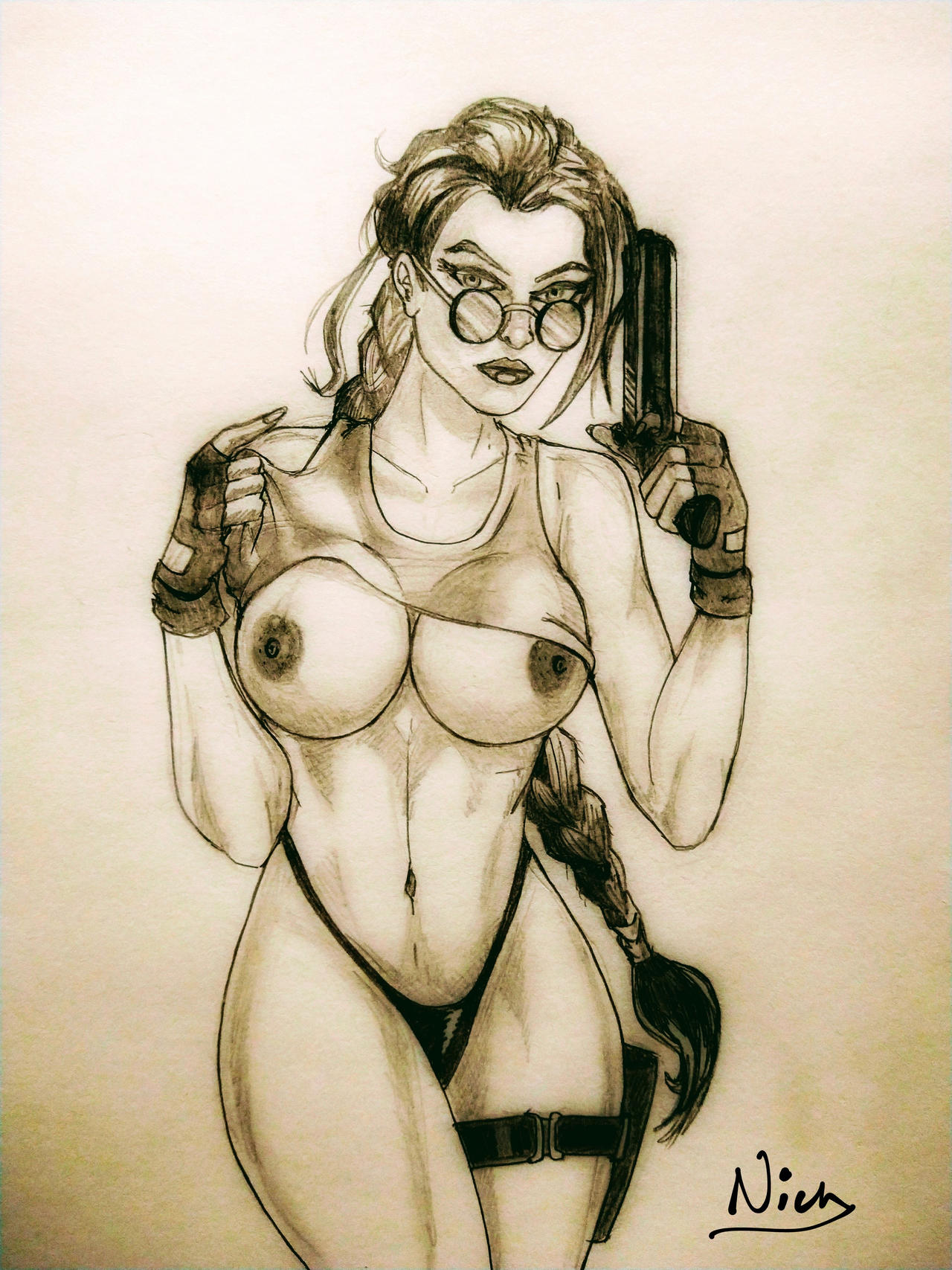 2d bronxboy79 busty exhibitionism exposed female female_focus female_only hourglass_figure lara_croft lara_croft_(classic) looking_over_eyewear looking_over_sunglasses nude nude_female nudity pinup pinup_pose sunglasses tagme tinted_eyewear tomb_raider wide_hips