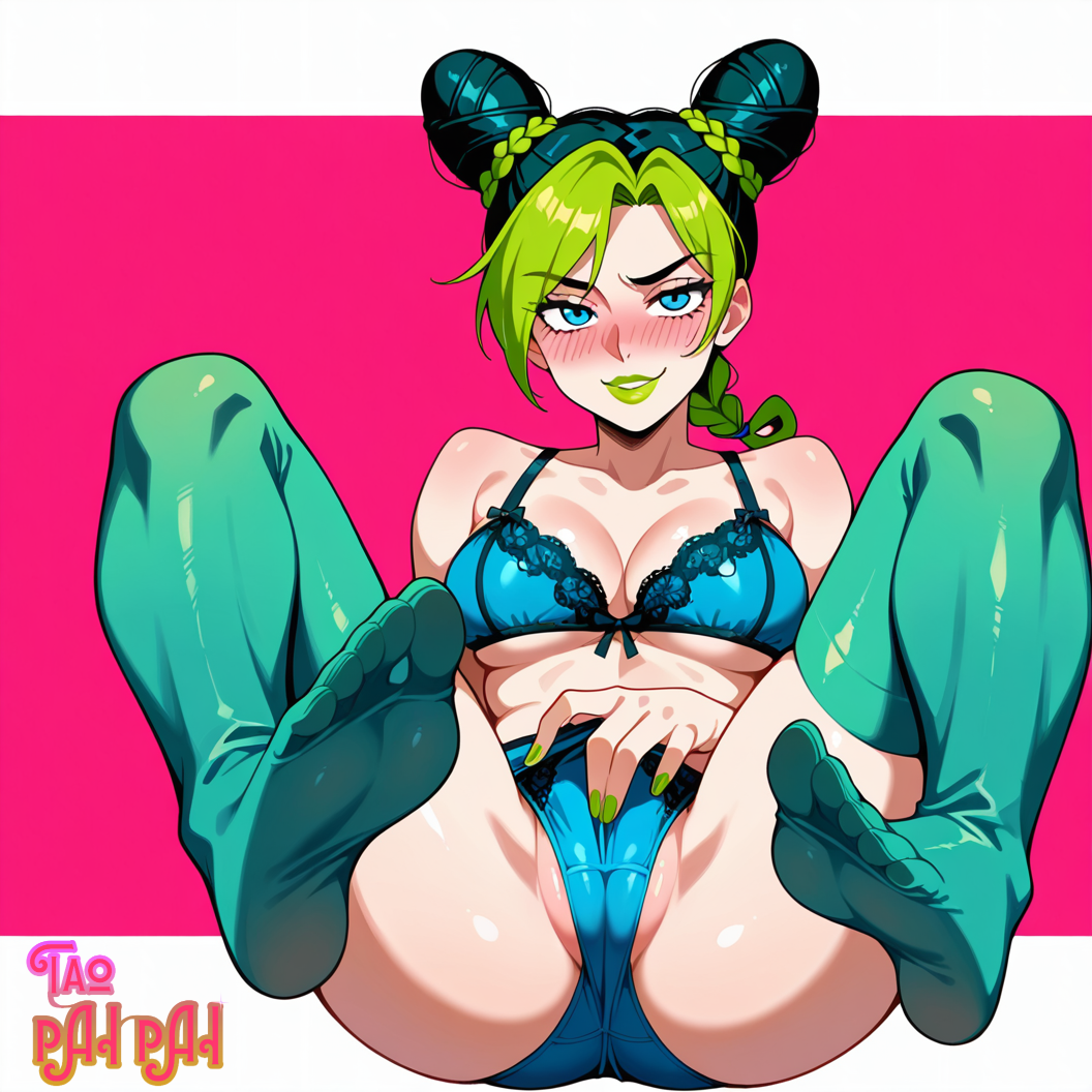 ai_generated blush feet_up jojo's_bizarre_adventure jolyne_kujo lingerie presenting_pussy showing_pussy stone_ocean tagme taopaipai1