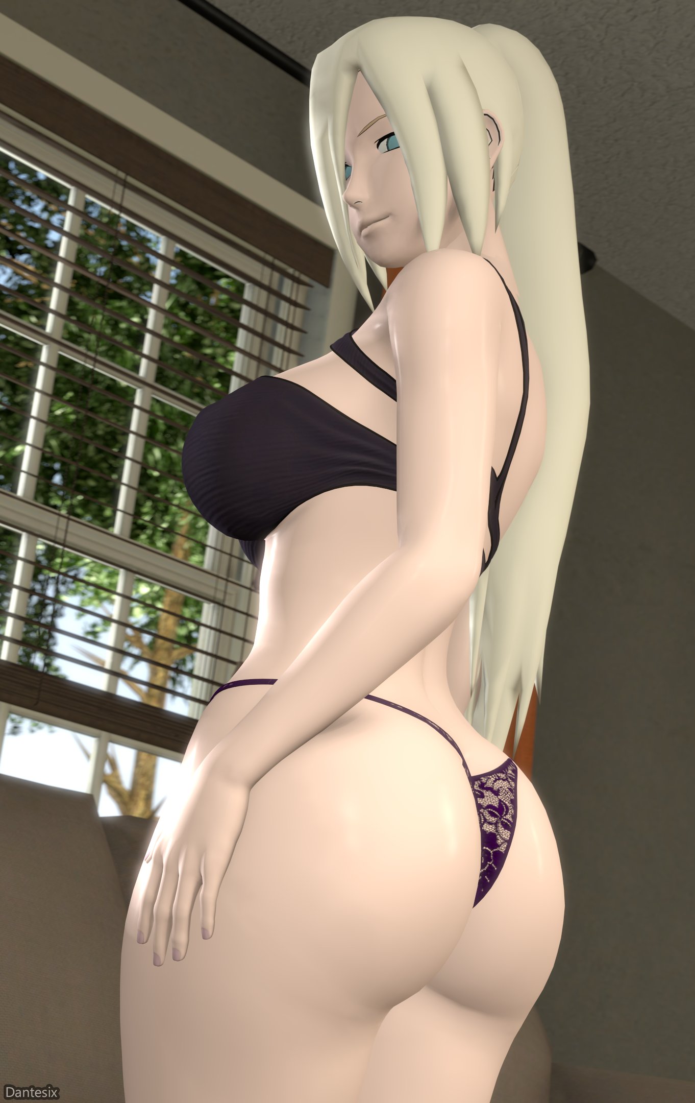 1girls 3d big_ass big_breasts blue_eyes boruto:_naruto_next_generations curvy dantesix female female_only ino_yamanaka light_skin living_room long_hair looking_at_viewer naruto naruto_(series) panties ponytail smile smiling smiling_at_viewer solo solo_female source_filmmaker tree