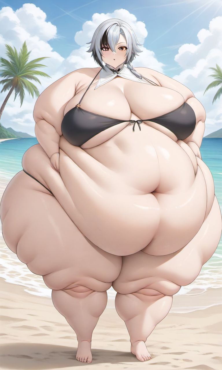 1female 1females 1girl 1girls ai_generated arlecchino_(genshin_impact) belly belly_button bikini black_bikini exposed_fat_belly fat fat_female fat_girl fat_woman female female_focus female_only genshin_impact hoyoverse mihoyo mihoyo_technology_(shanghai)_co._ltd. obese obese_female snezhnaya_girls solo solo_female solo_focus white_hair white_hair_female