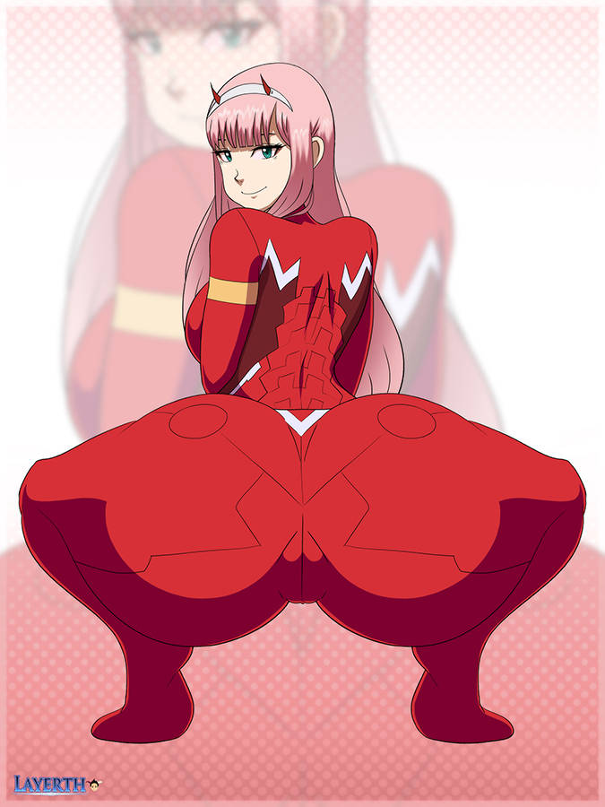 1girls ass ass_focus big_ass bodysuit breasts cameltoe darling_in_the_franxx feet female green_eyes hair hairband highres hips horns huge_ass layerth light-skinned_female light_skin long_hair looking_at_viewer looking_back pink_hair pussy sideboob solo squatting thick_thighs thighs watermark zero_two_(darling_in_the_franxx)