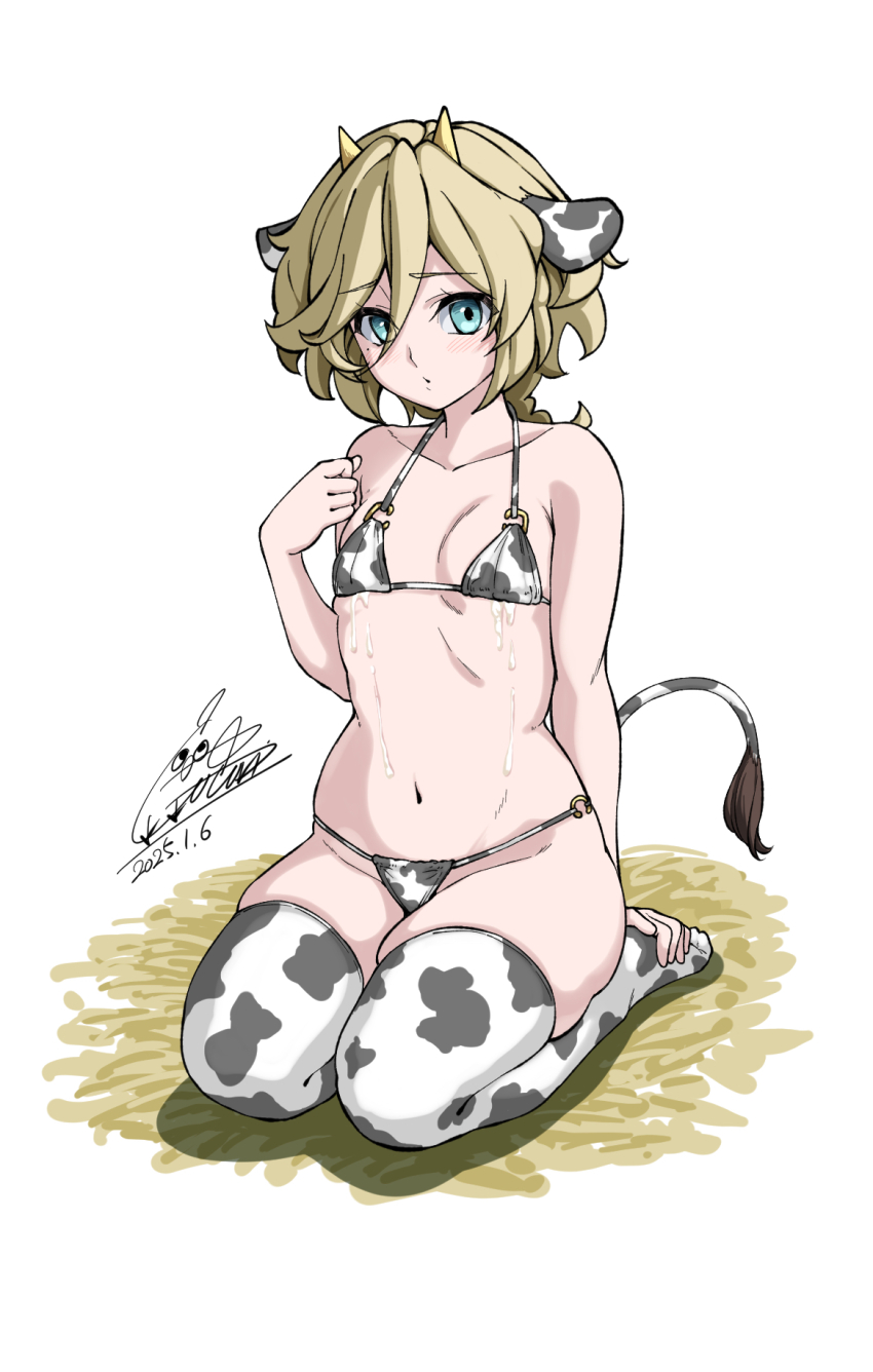 1girls animal_ears animal_horns bikini blonde_hair blue_eyes cototiworld elfnein fake_animal_ears fake_horns fake_tail girl hi_res open_mouth senki_zesshou_symphogear short_hair small_breasts solo tail thighhighs white_background