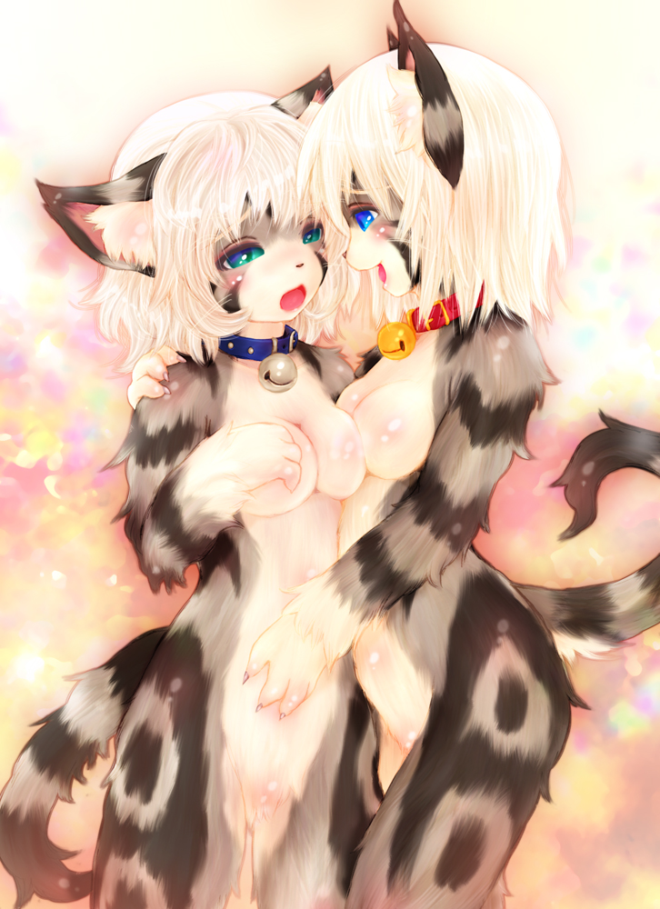 2girls anthro bangs becky bell blue_eyes blush breast_squish breasts collar cuddling feline female female_only fur furry happiness hug incest karin mammal multiple_girls pussy sibling siblings sister sisters stripes tetetor-oort yuri