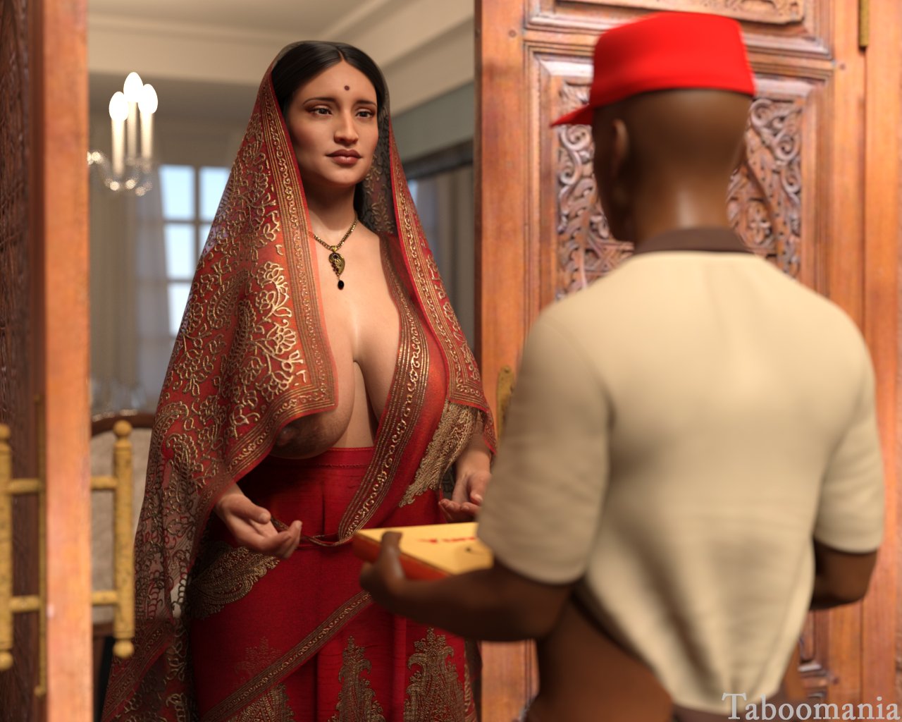 big_breasts braless dark_areolae dark_nipples indian_female kamala_(taboomania) necklace taboomania veil