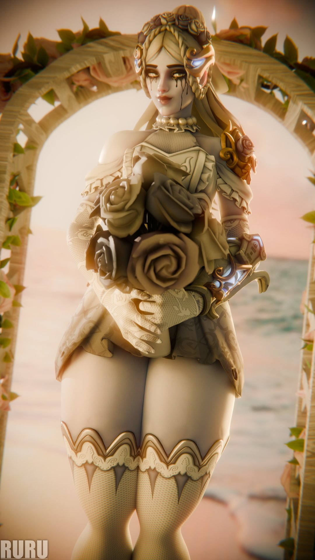 1girls 3d activision amelie_lacroix beach big_ass big_breasts big_thighs blizzard_entertainment braid braided_hair braids breasts bridal_gauntlets bridal_lingerie bride bust busty chest clothed curvaceous curves curvy curvy_figure female flower flower_crown flowers ghostly_bride_widowmaker hips hourglass_figure huge_ass lace large_ass legs mature mature_female non-nude ocean overwatch overwatch_2 pearl_necklace running_makeup running_mascara runny_makeup ruru3dx slim_waist stockings thick thick_hips thick_legs thick_thighs thighs vase voluptuous voluptuous_female waist wedding_dress wide_hips wide_thighs widowmaker