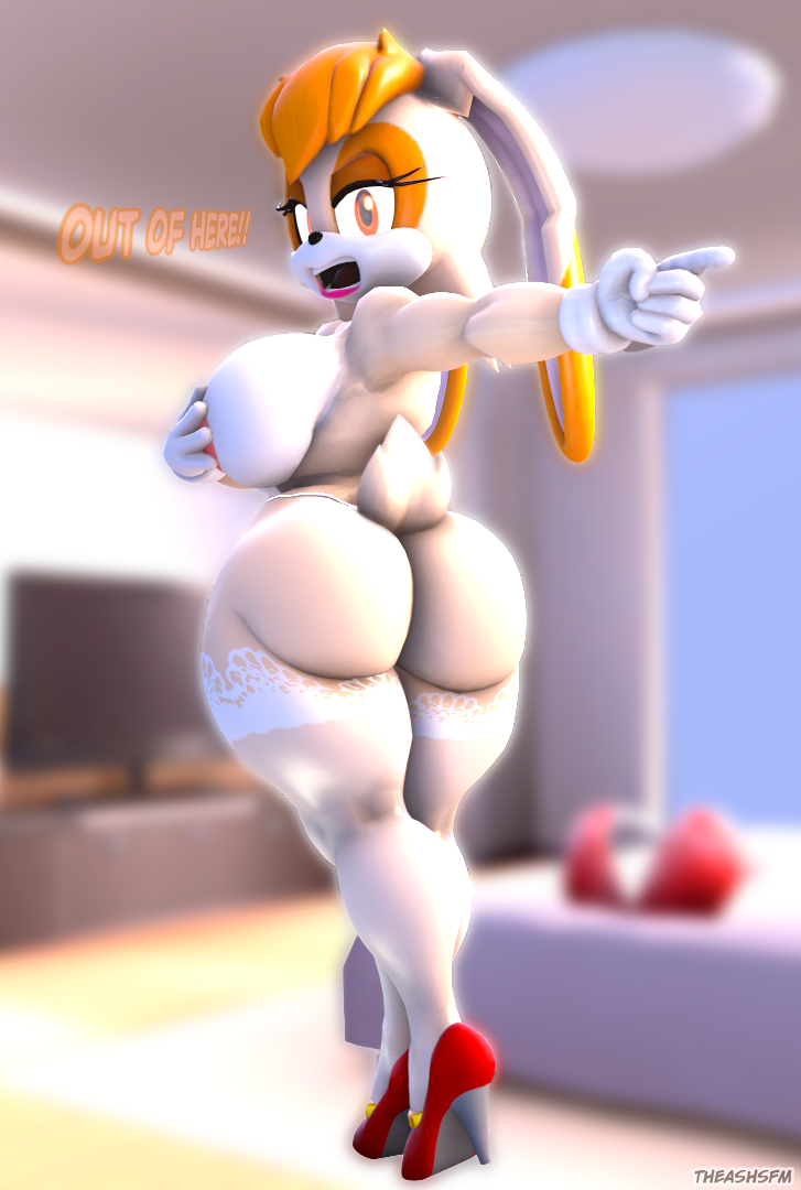 3d angry anthro anthro_only big_breasts bubble_butt furry furry_female furry_only lingerie looking_back sonic_(series) theashsfm vanilla_the_rabbit