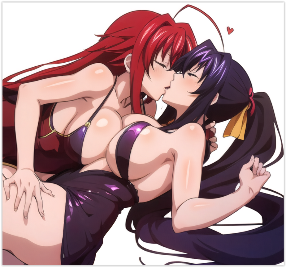 ai_generated akeno_himejima black_hair black_hair_bottom domination high_school_dxd lesbian_kiss lesbian_sex light_hair_on_dark_hair red_hair red_hair_on_black_hair red_hair_top rias_gremory yuri