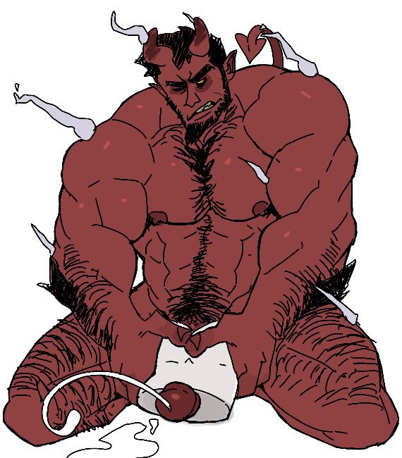 abs aries03220 bara beefy biceps big_penis boner cum daddy demon demon_horns devil devil_horns erection genital_fluids male male_nipples male_only manly masturbation muscular_male nipples nude orgasm pecs penis red_body red_skin sex_toy solo solo_male tough_guy