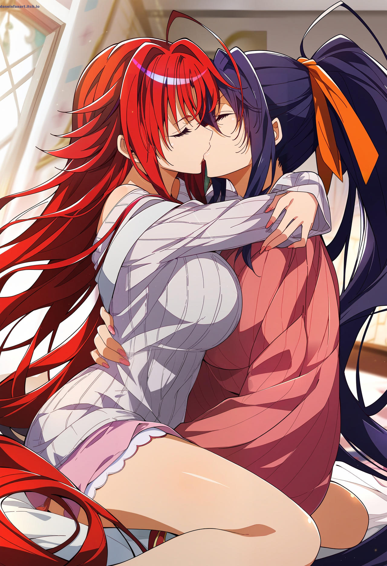 2girls, ai generated, akeno himejima, female, female only, high school dxd, lesbian couple, lesbian kiss, lesbian sex, rias gremory, yuri