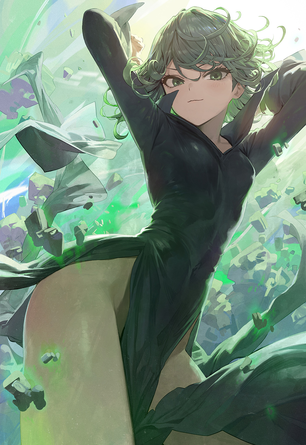 1girls, ass, big ass, breasts, cleavage, female, female focus, female only, jeonghee1414, long hair, looking at viewer, one-punch man, small breasts, tatsumaki, thick thighs, white skin, wide hips