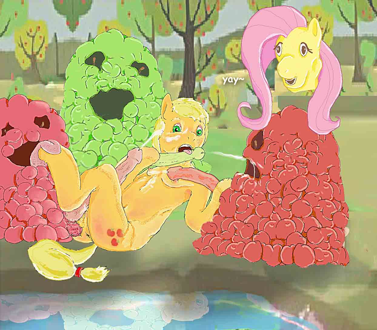 2girls 3boys anthro anus apple_monster_things_idk applebeans applejack_(mlp) apples bad_art body_fur cum cumming cursed cursed_image cutie_mark disembodied_head dubious_consent equine erection fellatio female feral feral_only feral_with_breasts fluttershy_(mlp) friendship_is_magic fruit gangbang hairy_balls hasbro horse humanoid_penis licking licking_cock licking_foot licking_hooves licking_penis long_hair long_penis male mane mlp_g4 my_little_pony oral outdoors penis pile pink_hair possible_rape sentient_object smooth_penis straight tongue tongue_out veiny_penis yellow_fur