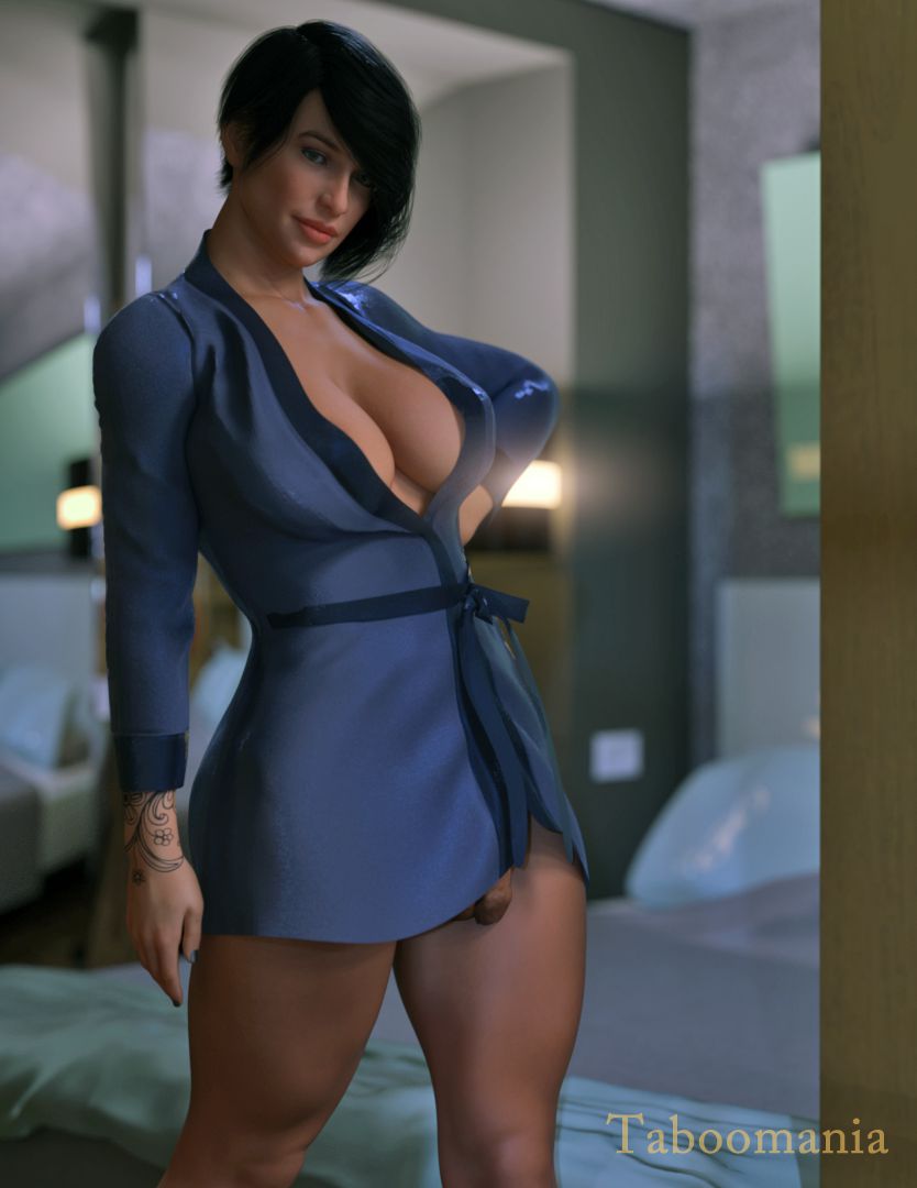 3d arm_tattoo cleavage fit_futanari foreskin futa_only futanari keri_(taboomania) nightgown taboomania tatoo