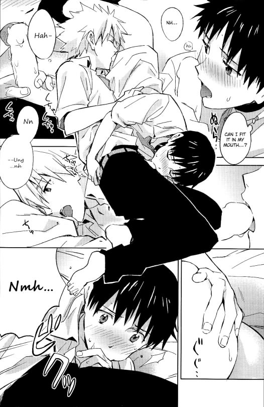 69, blush, clothing, comic, gay, kaworu nagisa, magarikoji lily, male, neon genesis evangelion, oral sex, penis, shinji ikari, yaoi