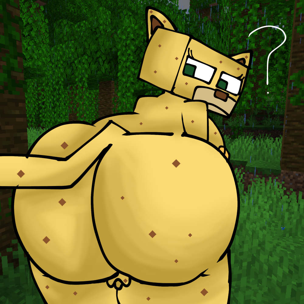 1girls concerned huge_ass minecraft ocelot ocelot_(minecraft) rear_view sideboob tagme tail