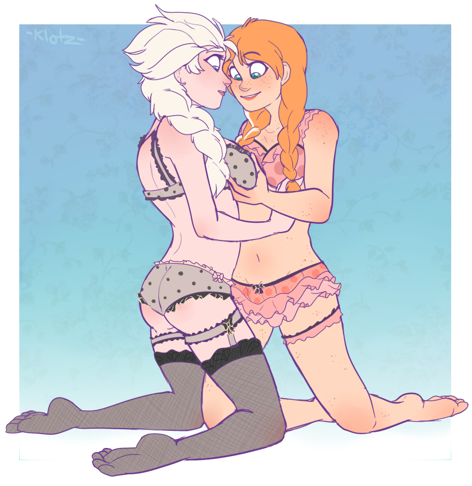 2girls anna_(frozen) breast_grope disney elsa_(frozen) female female_only frozen_(film) human incest kneeling lingerie multiple_females pelt shadow sisters yuri