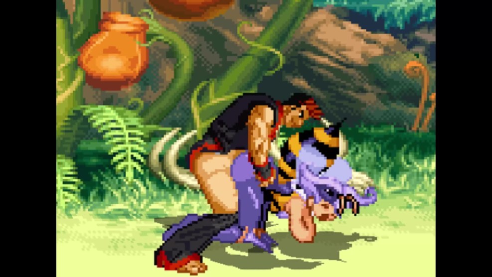 capcom darkstalkers doggy_style garou:_mark_of_the_wolves hetero_sex heterosexual human_male humanoid insect_girl insect_humanoid kim_dong_hwan kof m.u.g.e.n male open_mouth pixel_art q-bee screencap screenshot sex snk