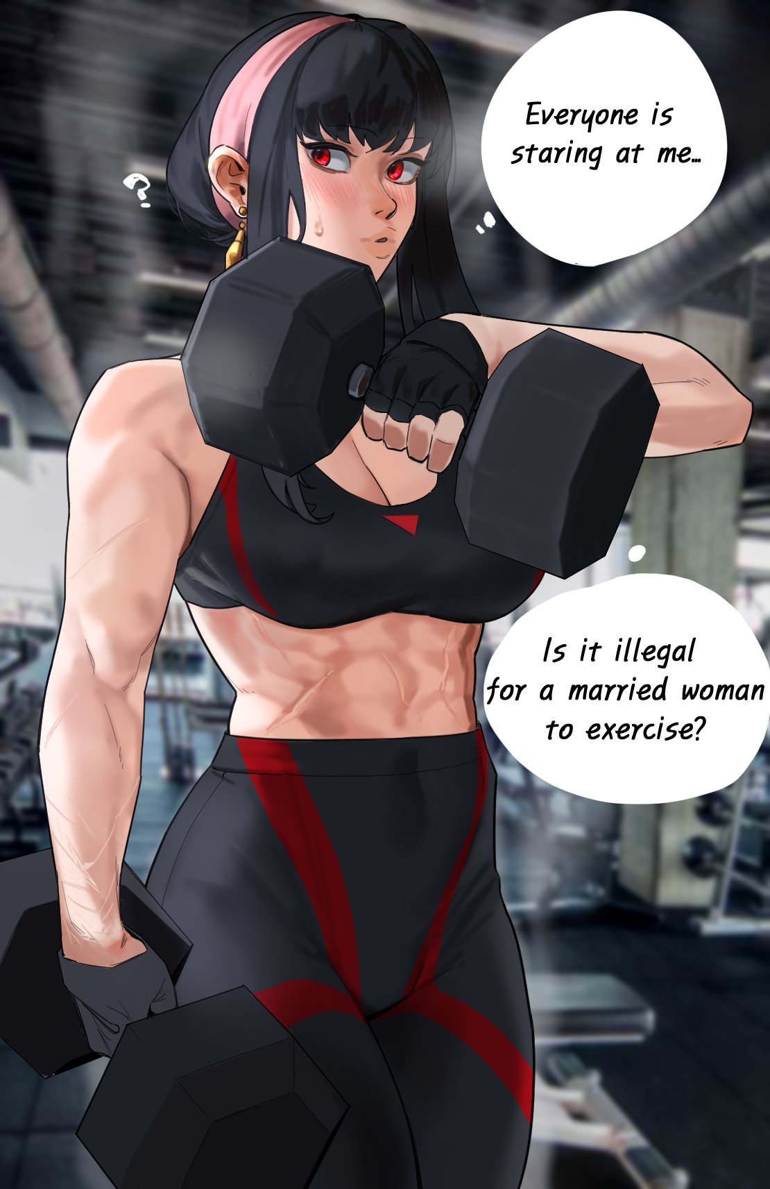 2d 2d_(artwork) athletic athletic_female big_breasts big_breasts breasts breasts exercise exercising female female_focus female_only hong_doo light-skinned_female light_skin milf mother muscular muscular_female red_eyes solo solo_female solo_focus training yor_briar yor_forger