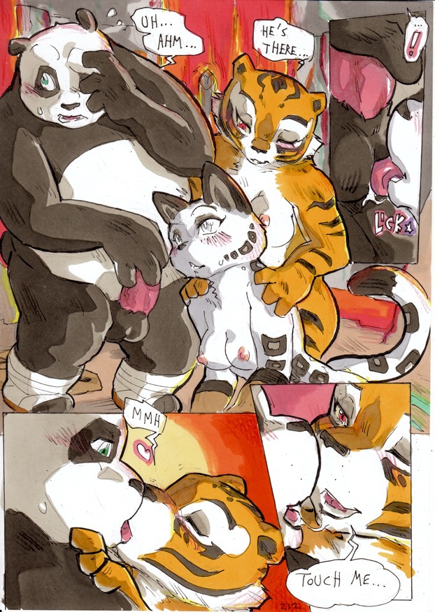 ! 1boy 2girls anthro balls bear better_late_than_never black_fur black_nose blush breasts comic daigaijin english_text erection feline female fur green_eyes kissing kung_fu_panda licking licking_balls male mammal master_po_ping master_tigress nipples oral oral_sex page_212 panda penis precum presenting_balls red_eyes sex smile sweat text threesome tiger tongue white_fur yellow_fur yuri