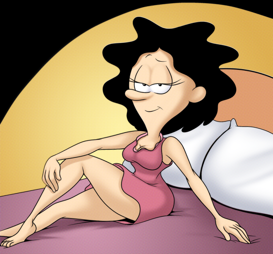 baby_blues black_hair female nightgown on_bed posing solo wanda_macpherson