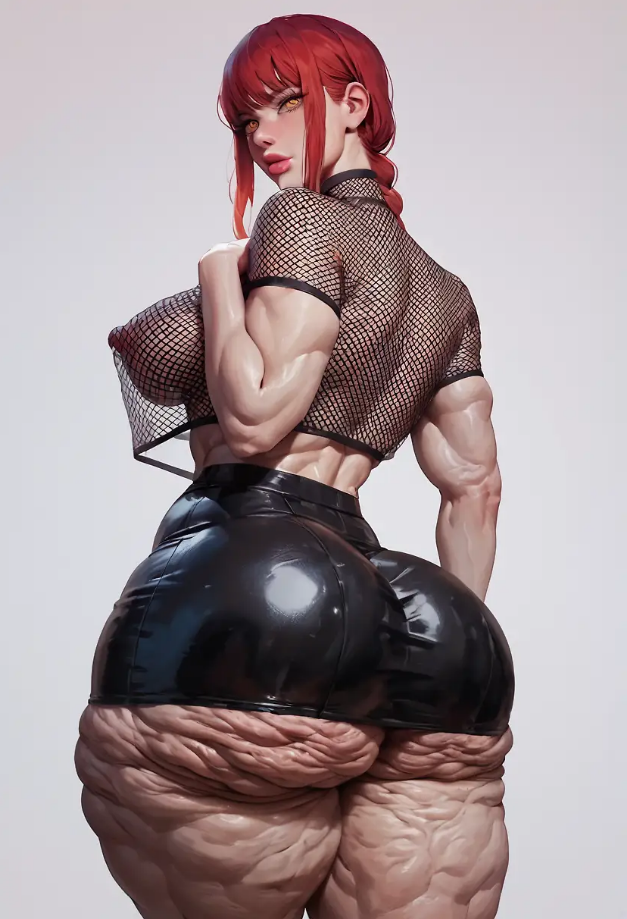 1female 2d ai_generated ass big_ass big_breasts bimbo cellulite fat_ass female female_focus female_only long_hair looking_at_viewer makima_(chainsaw_man) thick thick_ass thighs