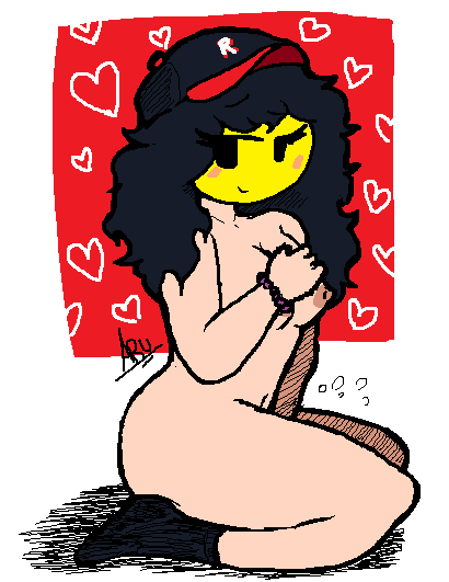 2d 2d_(artwork) 2d_artwork aru aruelda aruelde big_breasts black_hair bracelet covering_breasts dark_nipples female female_only genderswap_(mtf) historias_con_aruelde pretty_girl roblox roblox_avatar robloxian rule_63 sitting smile solo solo_female white_skin yellow_face