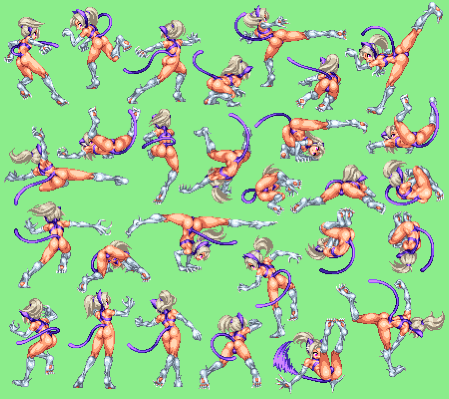 2021 ass ass ass_focus butt_crack cat_ears cat_girl cat_humanoid cat_tail catgirl elm(ohgaki) flat_chest flat_chested green_background oc ohgaki_m original original_character paw_feet pawpads paws pixel_art purple_fur sprite sprite_art white_fur