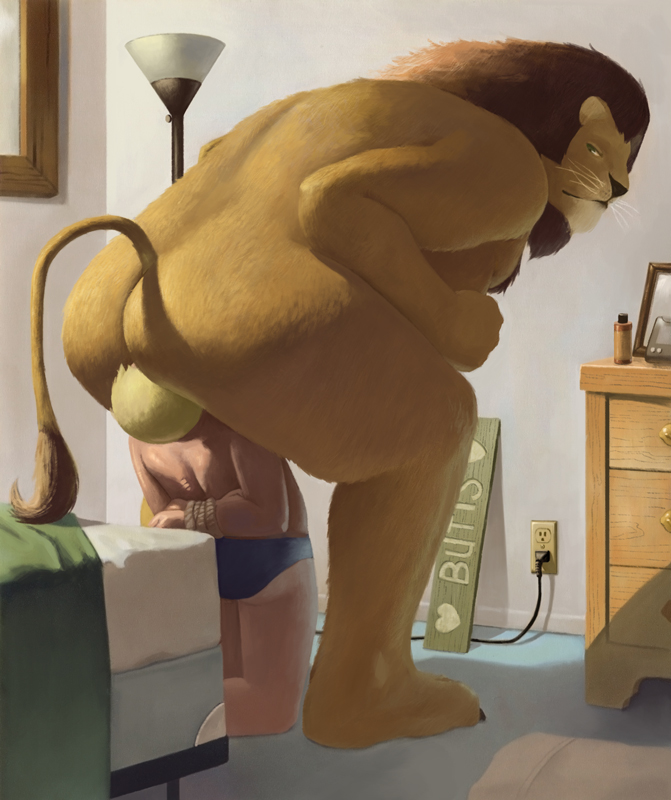 2014 anal anthro arms_behind_back ass bed bedroom biceps blonde_hair bound facesitting feline forced fur gay green_eyes human interspecies kneeling lion looking_back male maledom malesub mammal mane nude oral restrained rimming rope salty_tart short_hair size_difference smothering squatting thick_thighs thighs