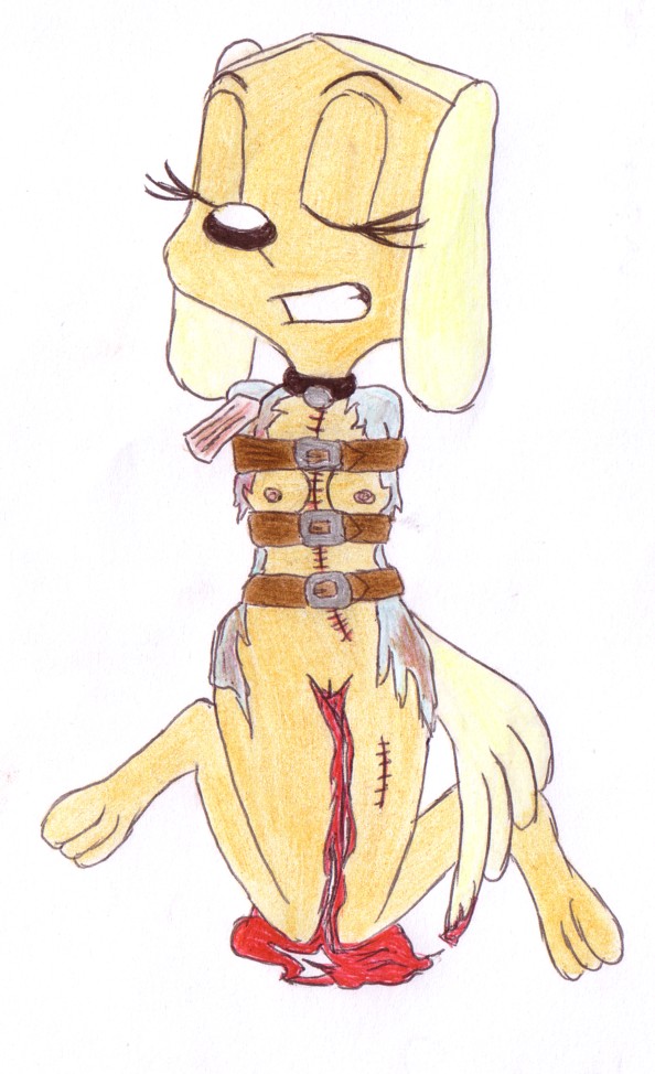 anthro arms_behind_back blood bondage brandy_&_mr_whiskers brandy_harrington canine disney disney_channel dog female female_only fur furry furry_only innocenttazlet mammal nipples solo tagme what