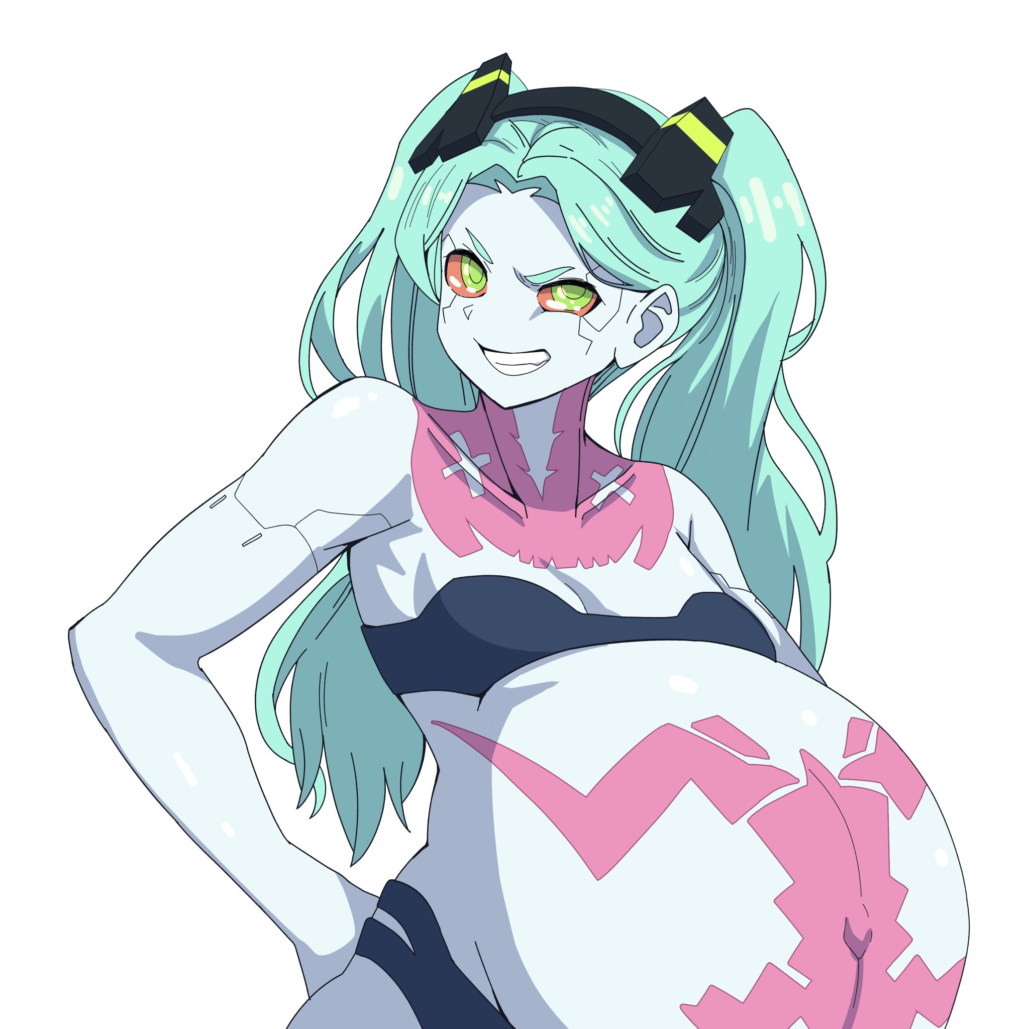 1girls, belly, big belly, breasts, cyberpunk: edgerunners, female, flat chest, flat chested, hyper belly, looking at viewer, pregnant, pregnant belly, pregnant female, rebecca (edgerunners), small breasts, smile, smiling, solo, teenager, young, young female, younger female, yuhancyan