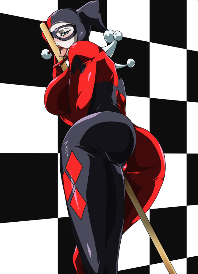 ass ass_focus batman_(series) dc dc_comics gureko_rouman harley_quinn harley_quinn_(classic) solo tongue tongue_out