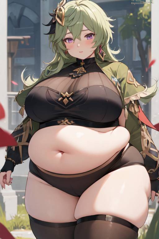 1female 1girls ai_generated bbw belly big_belly breasts chubby chubby_female collei_(genshin_impact) exposed_belly exposed_belly_button exposed_fat_belly fat fat_female fat_girl fat_woman female female_focus female_only genshin_impact green_hair green_hair_female hoyoverse light-skinned_female light_skin mihoyo mihoyo_technology_(shanghai)_co._ltd. obese obese_female overweight overweight_female solo solo_female solo_focus sumeru_girls thick_thighs thighs wide_hips