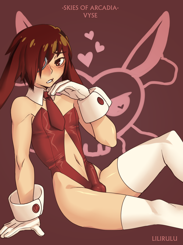 1boy blush bulge bunnysuit crossdressing erect_penis erection femboy leotard liliruru male_only penis sega skies_of_arcadia vyse