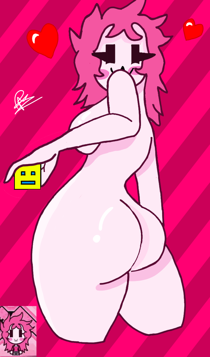 ashley_(oddmod) big_ass cube_2_(geometry_dash) female_only geometry_dash pink_body pink_eyes pink_hair